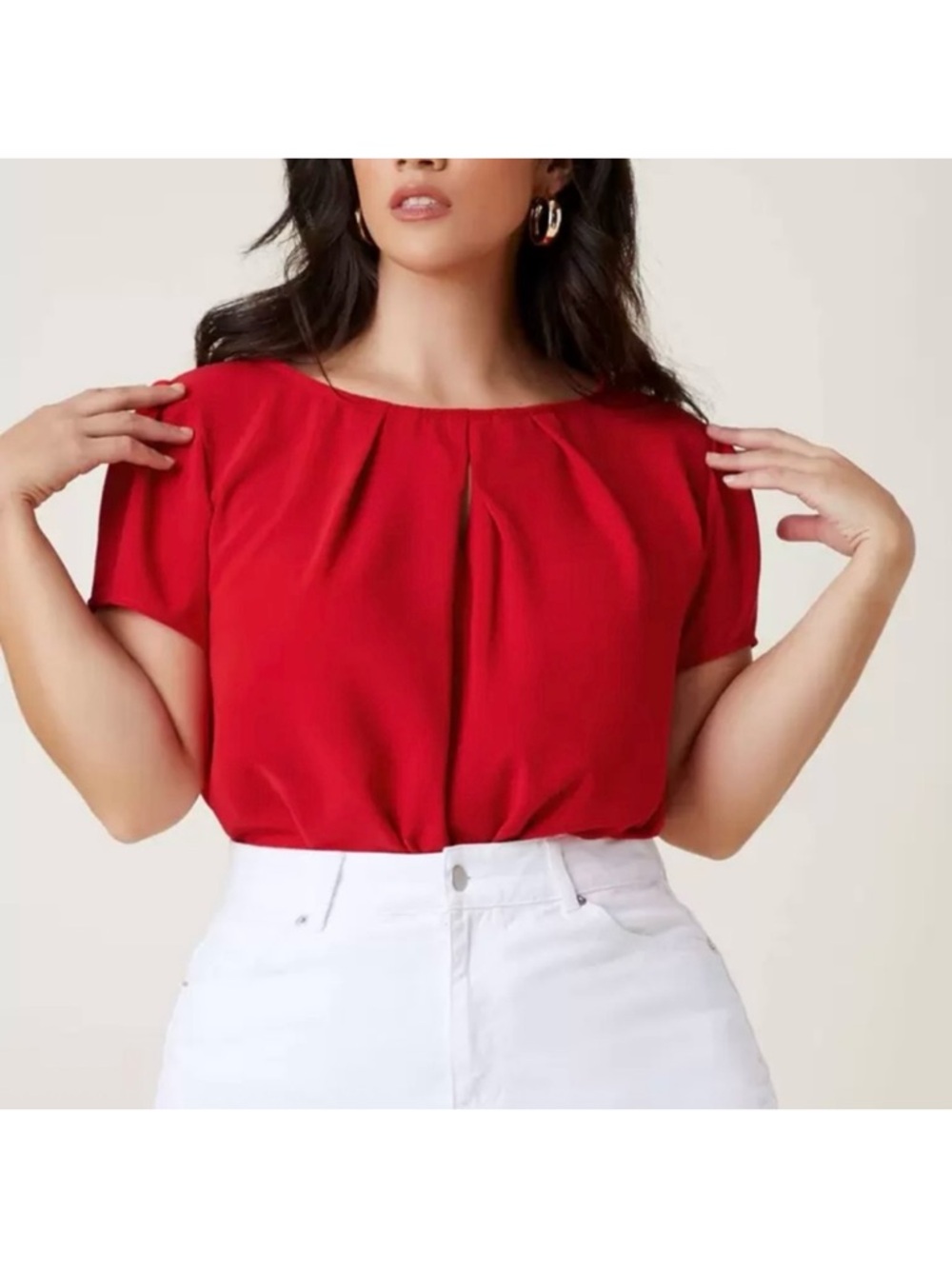Red Short-Sleeve Pleated Women’s Top